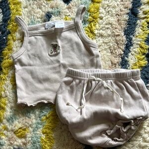 Kids Beige Ribbed Tank and Shorts Set